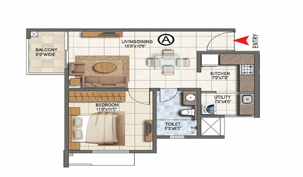 Sattva Lumina 1 BHK Apartment Floor Plan