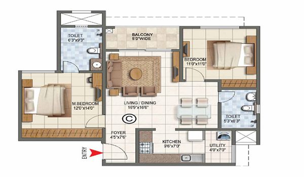 Sattva Lumina 2 BHK Apartment Floor Plan