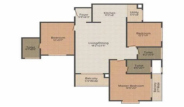 Sattva Lumina 3 BHK 2T Apartment Floor Plan