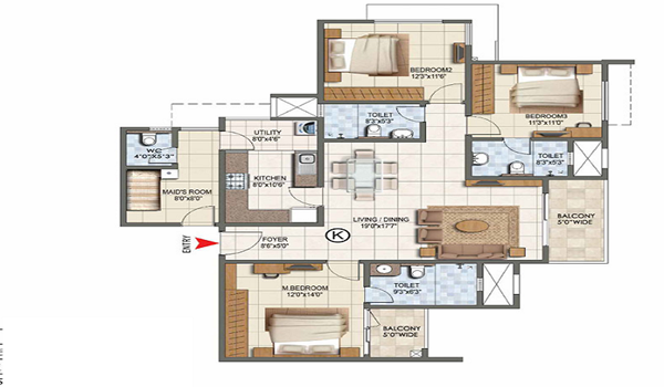 Sattva Lumina 3 BHK Apartment Floor Plan